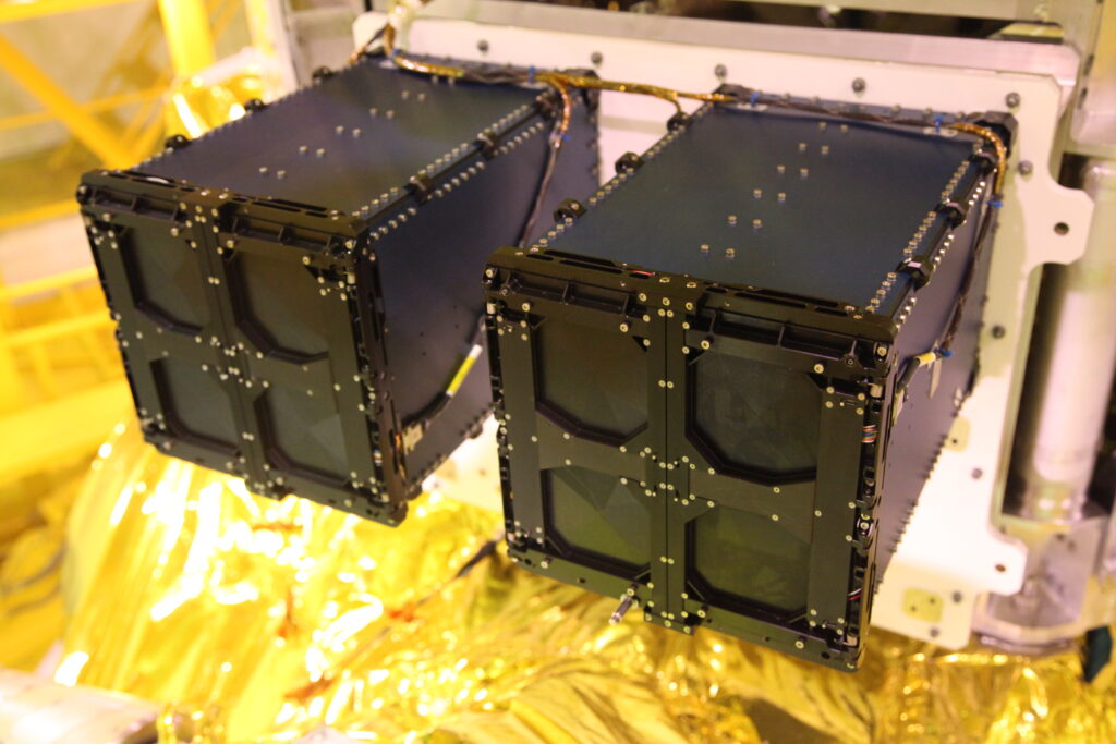 QuadPack cubesat deployers with the SAMSON satellites integrated.